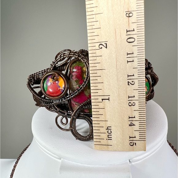 Oyster Turquoise & Mosaic Jasper Copper Gemstone Bangle ONLY - Picture 6 of 7